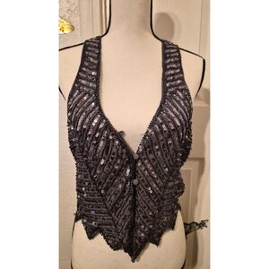 Forever 21 Dark Grey Bead And Sequin Vest